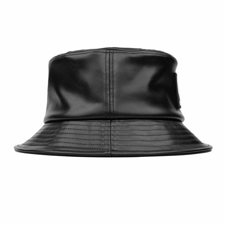 TCAP Custom PU Leather Solid Colors Bucket Hat Rubber Patch Caps