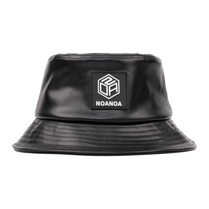 TCAP Custom PU Leather Solid Colors Bucket Hat Rubber Patch Caps